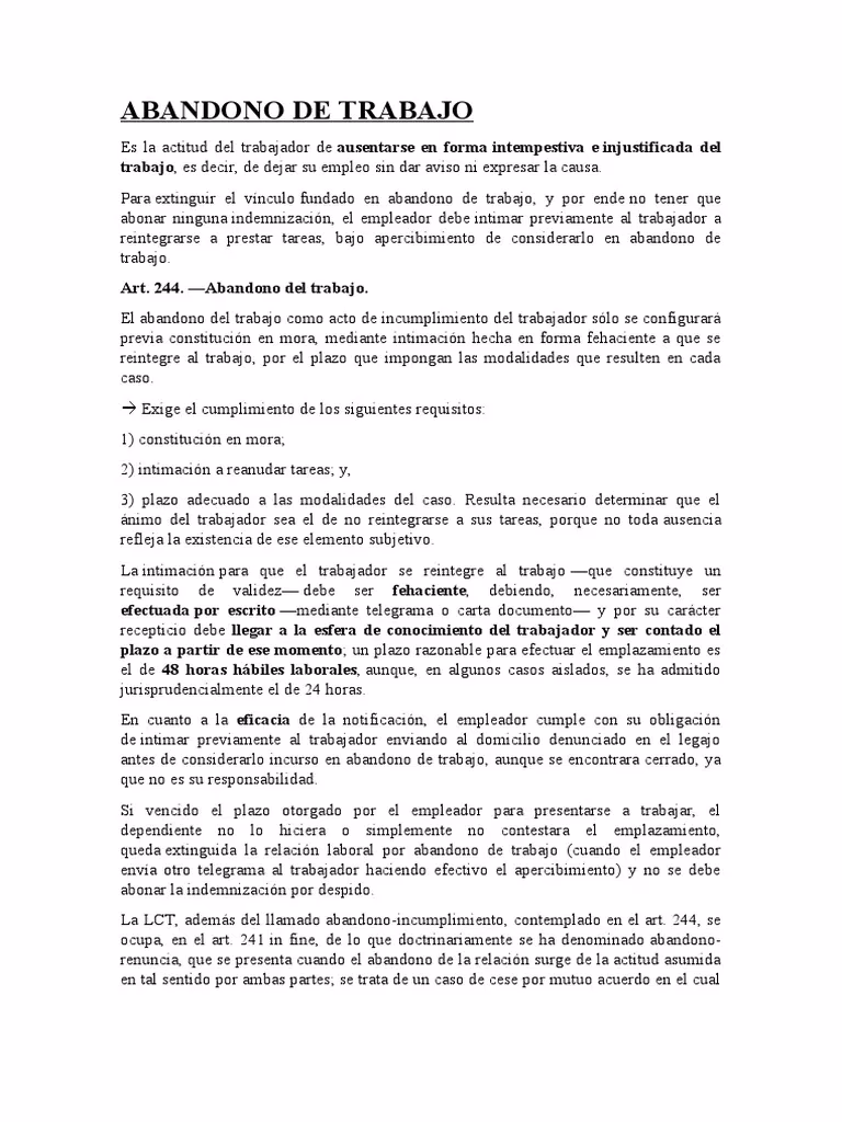 ¿Cuándo se considera que un trabajador hizo abandono de trabajo?