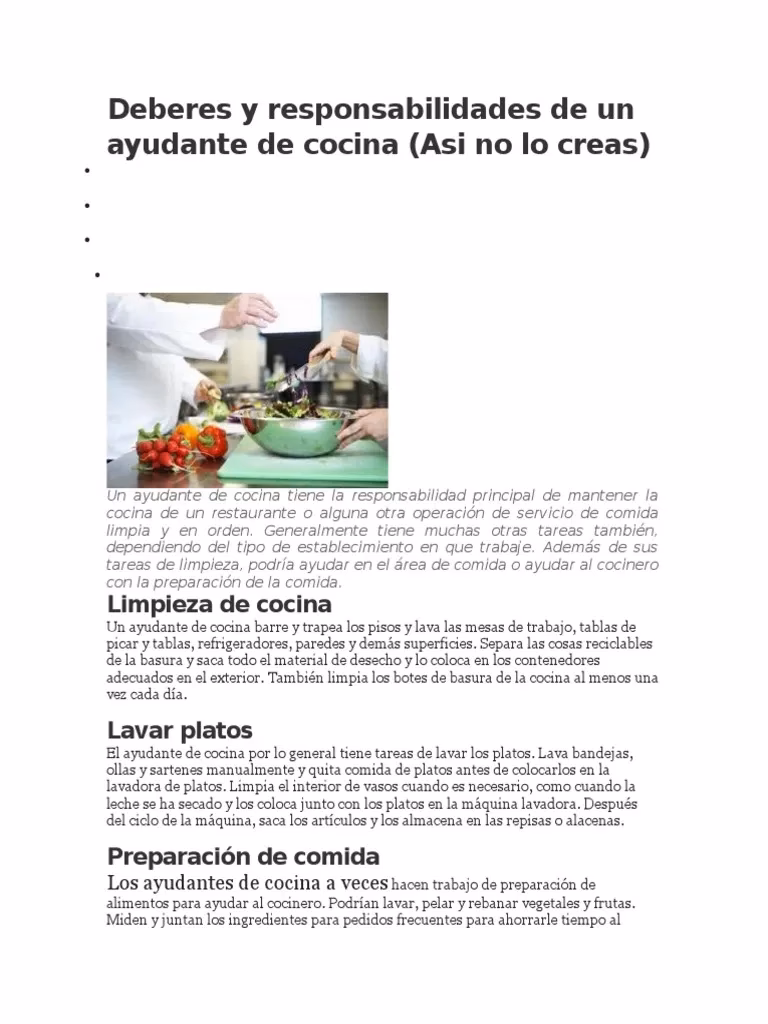 ¿Qué diferencia hay entre un cocinero y un ayudante de cocina?