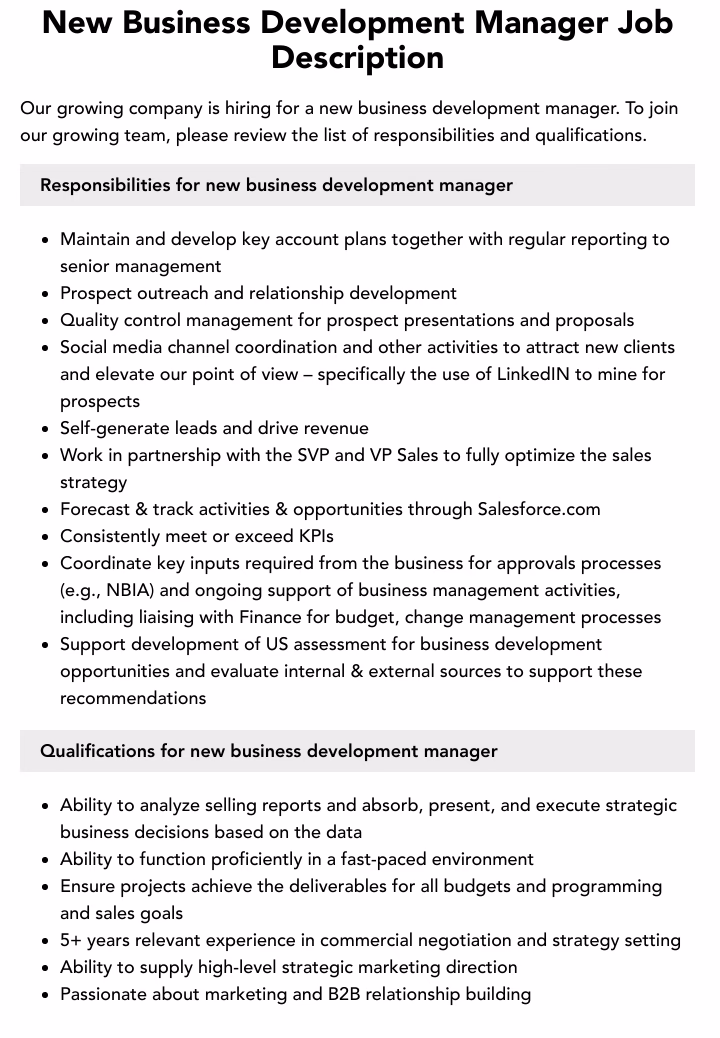 What is the role of the business development?
