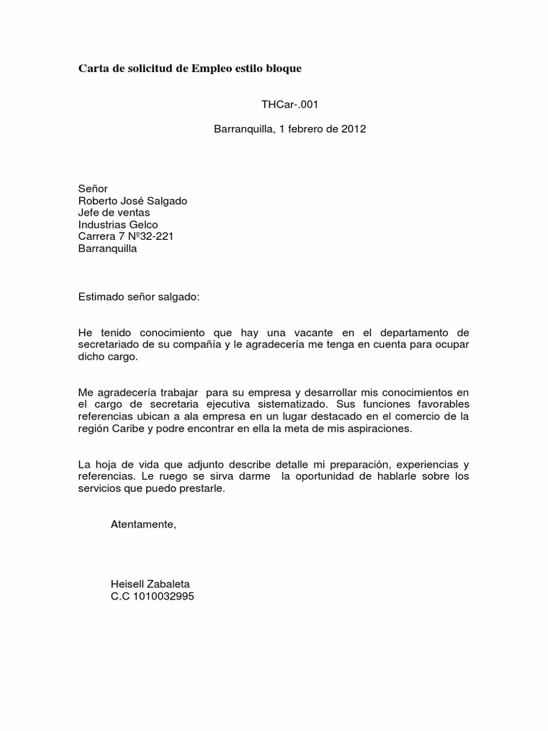 ¿Cuáles son las características de la carta de solicitud?