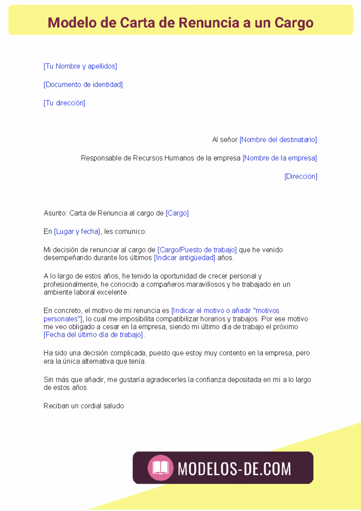 ¿Cómo redactar una renuncia a un cargo?