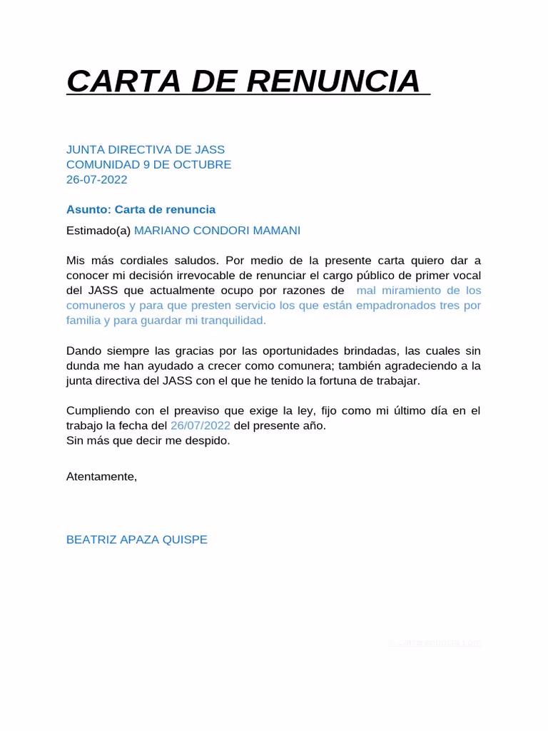 ¿Cómo hacer una nota de renuncia a un cargo?