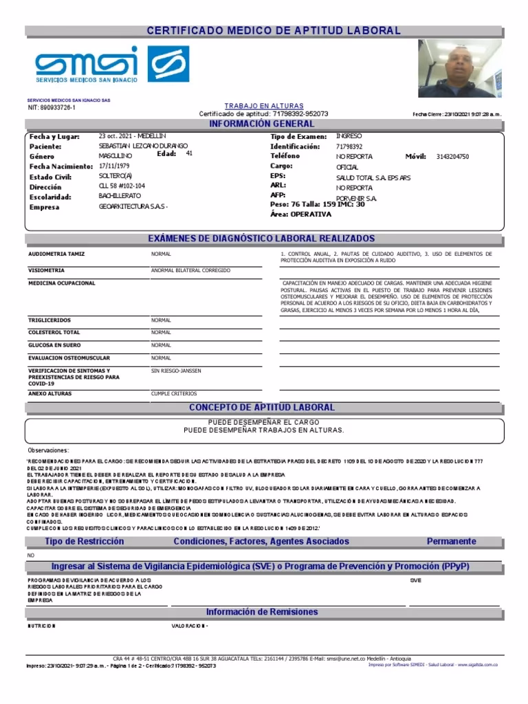 ¿Cuáles son los exámenes médicos para trabajo en altura?