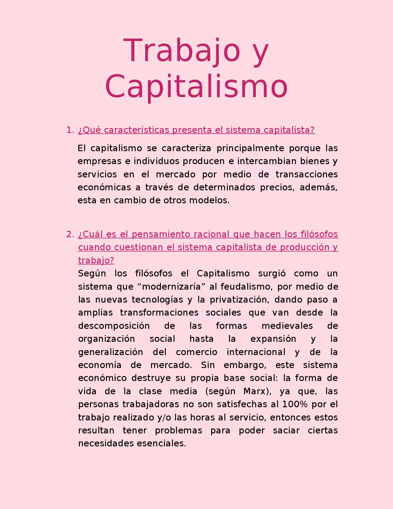 ¿Qué significan las relaciones laborales de tipo capitalista?