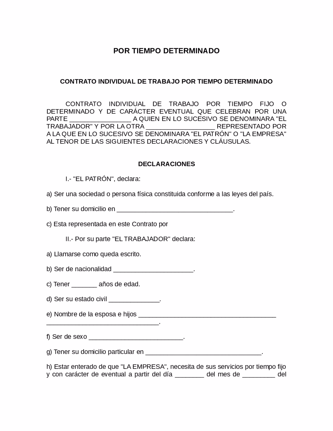 ¿Qué significa un contrato de trabajo determinado?