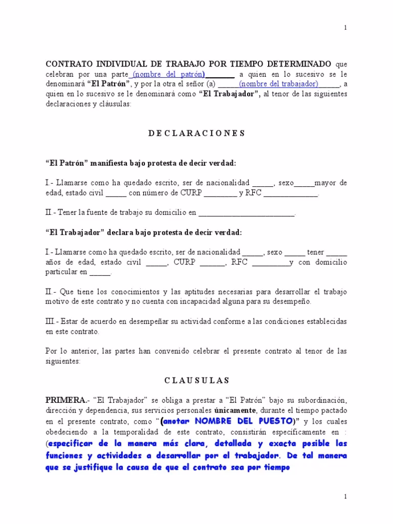 ¿Qué significa un contrato de trabajo determinado?