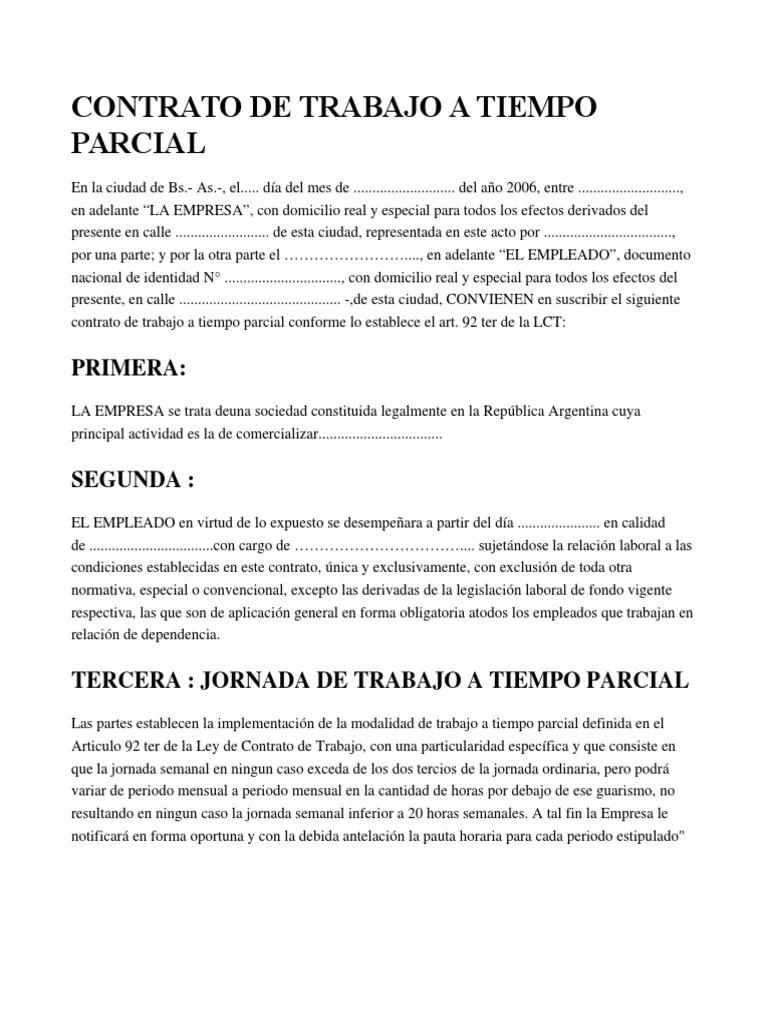 ¿Cuál es el contrato con jornada de tiempo parcial?