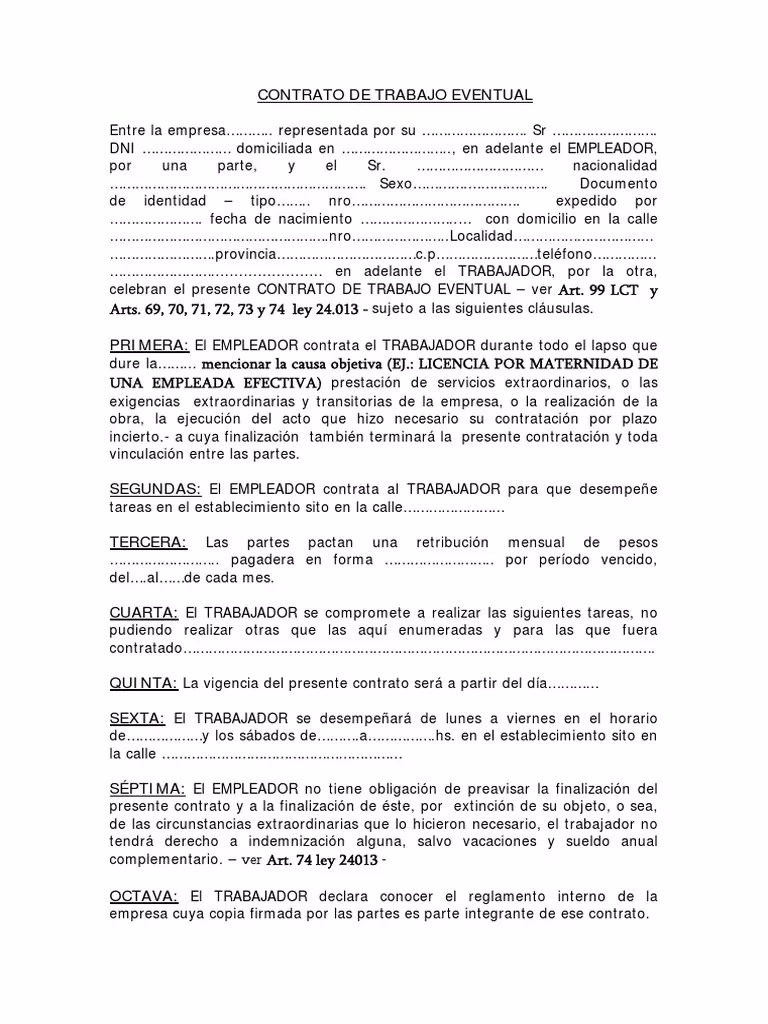 ¿Qué es un contrato para trabajador eventual?