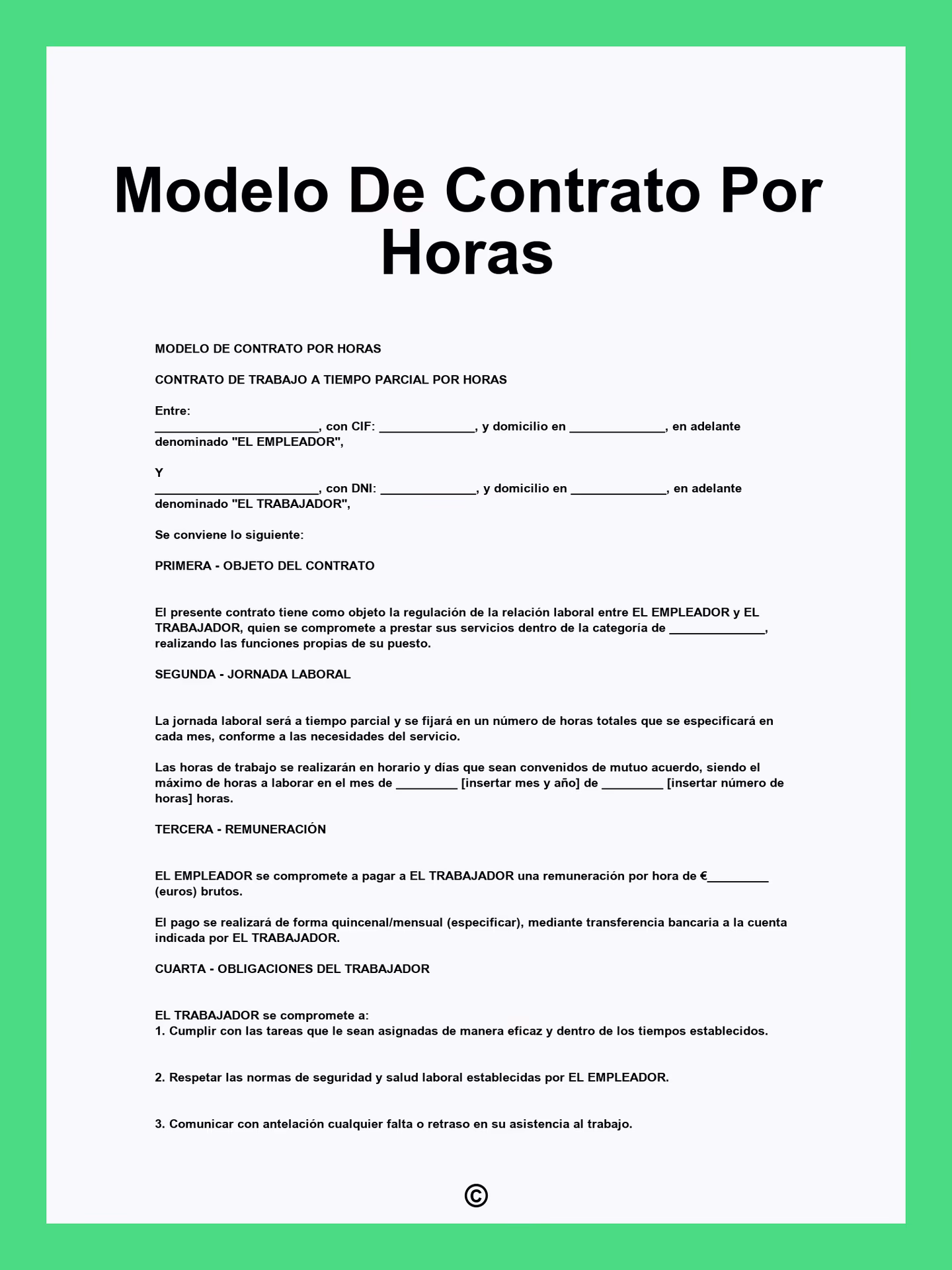 ¿Qué es un contrato tipo por horas de trabajo?