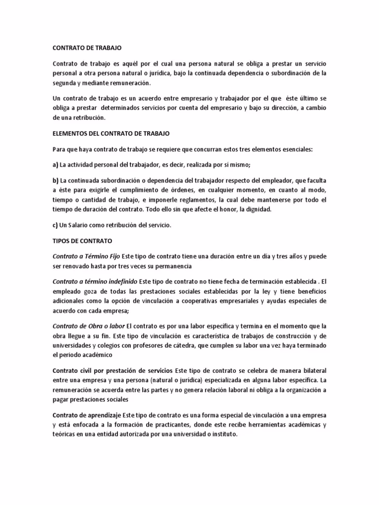 ¿Qué tipo de contrato no genera relación laboral?