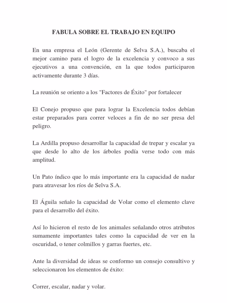 ¿Cuál es la moraleja del cuento “Trabajo en equipo”?