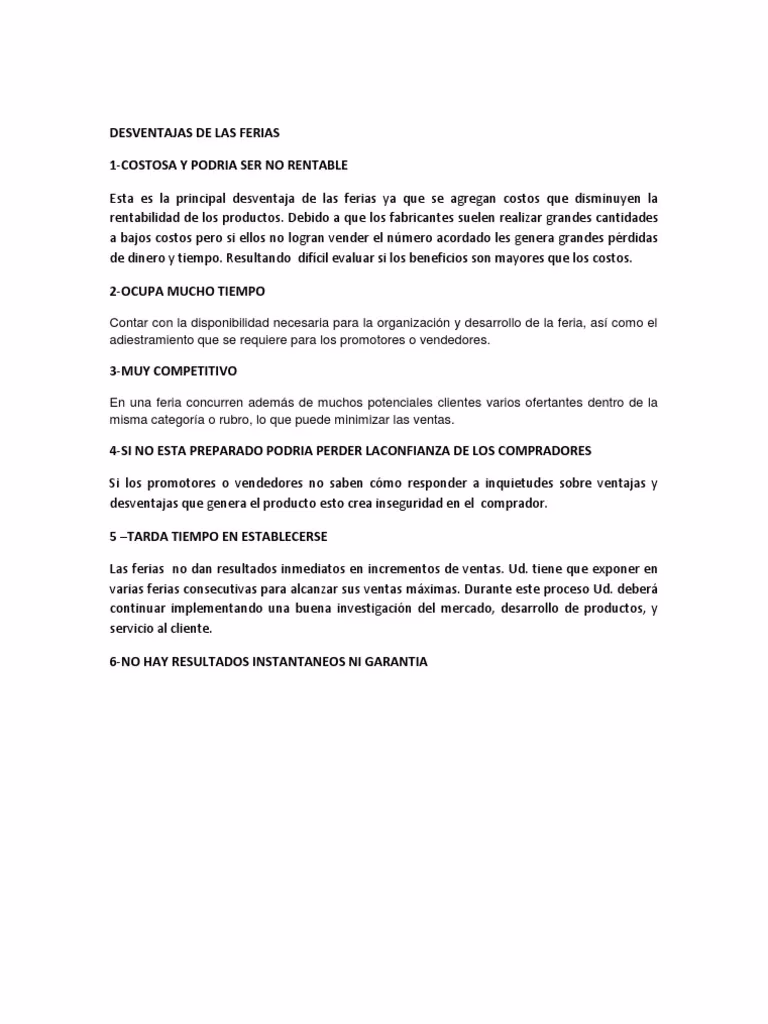 ¿Cuáles son las desventajas de las ferias?