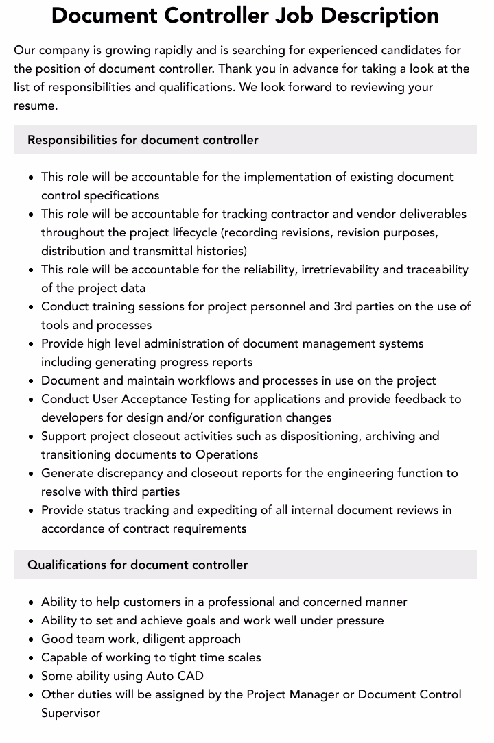 What is the role of a Document Controller?