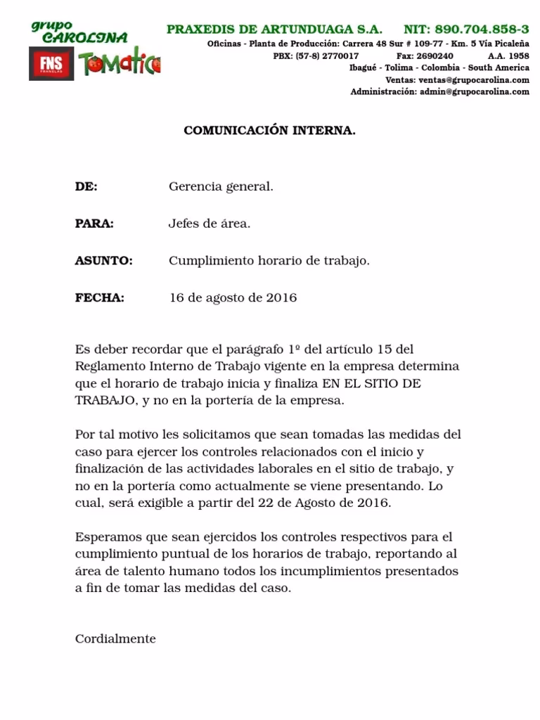 ¿Cuál es un ejemplo de un horario de trabajo para empleados?