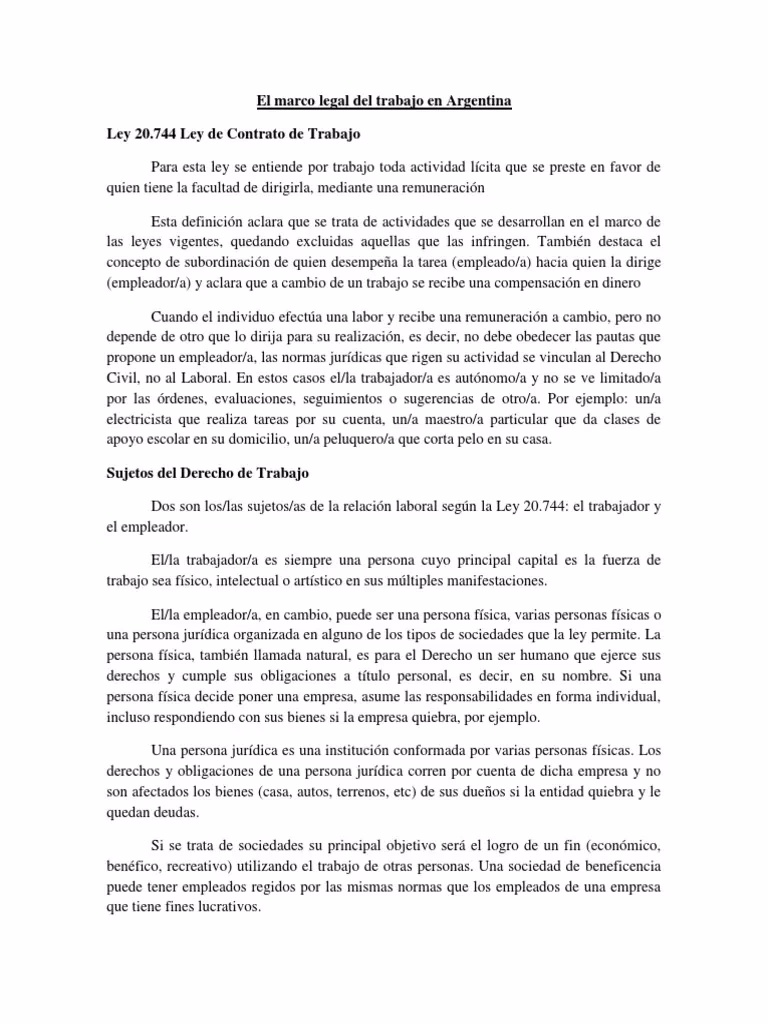 ¿Cuál es la principal Ley que regula el trabajo en Argentina?