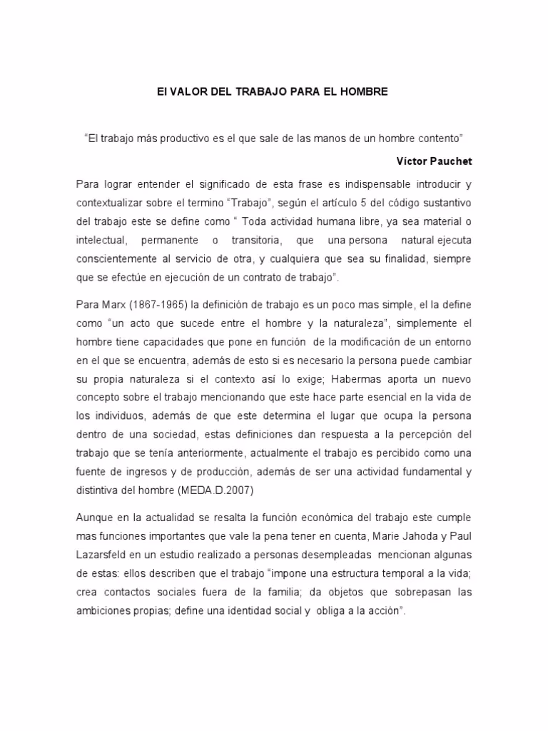 ¿Cuál es el valor del trabajo para el ser humano?