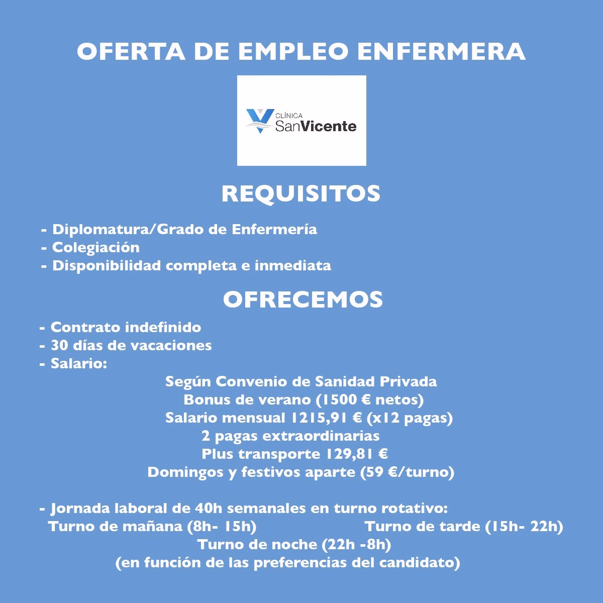 ¿Cómo son los horarios de trabajo de una enfermera?