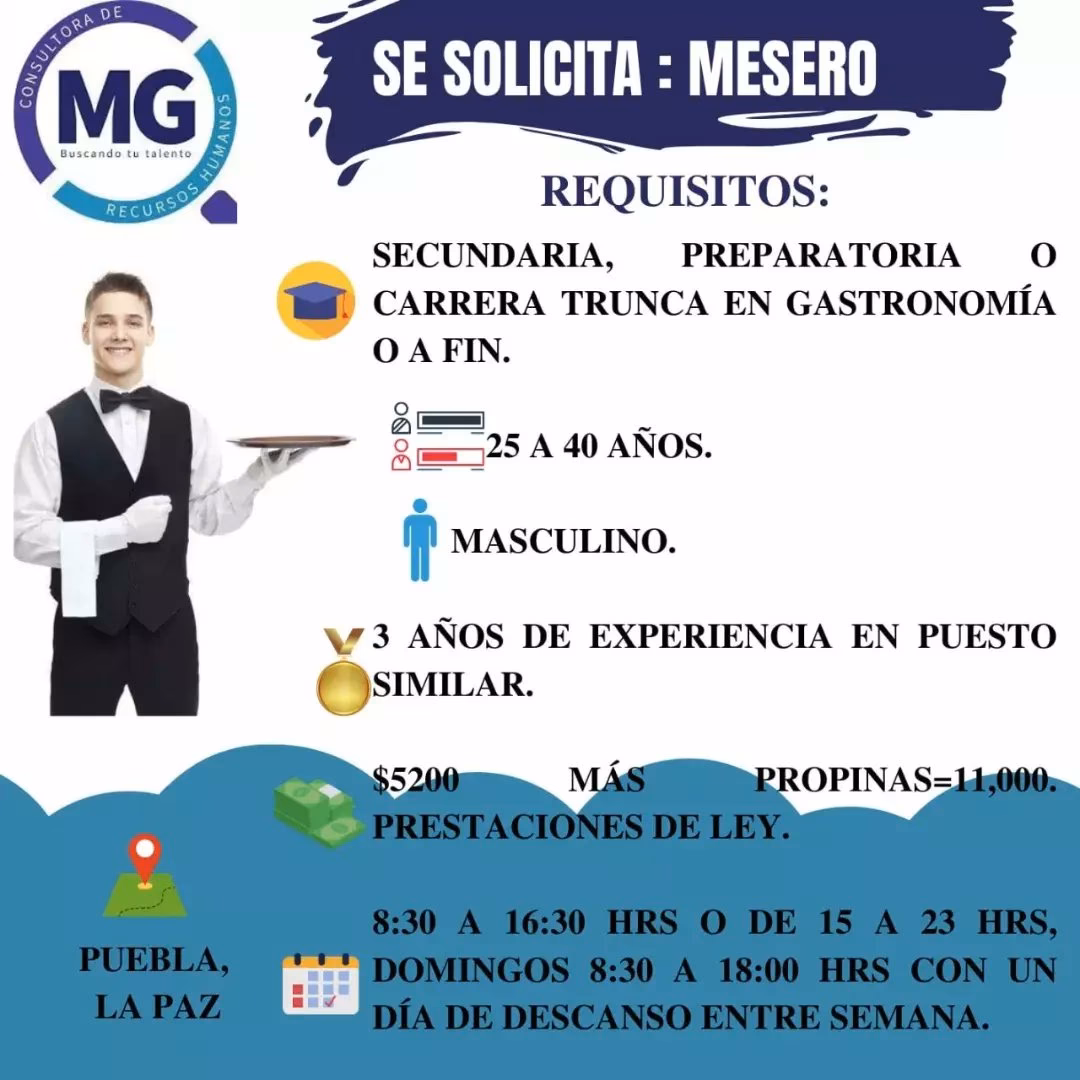 ¿Qué piden para trabajar de mesero?