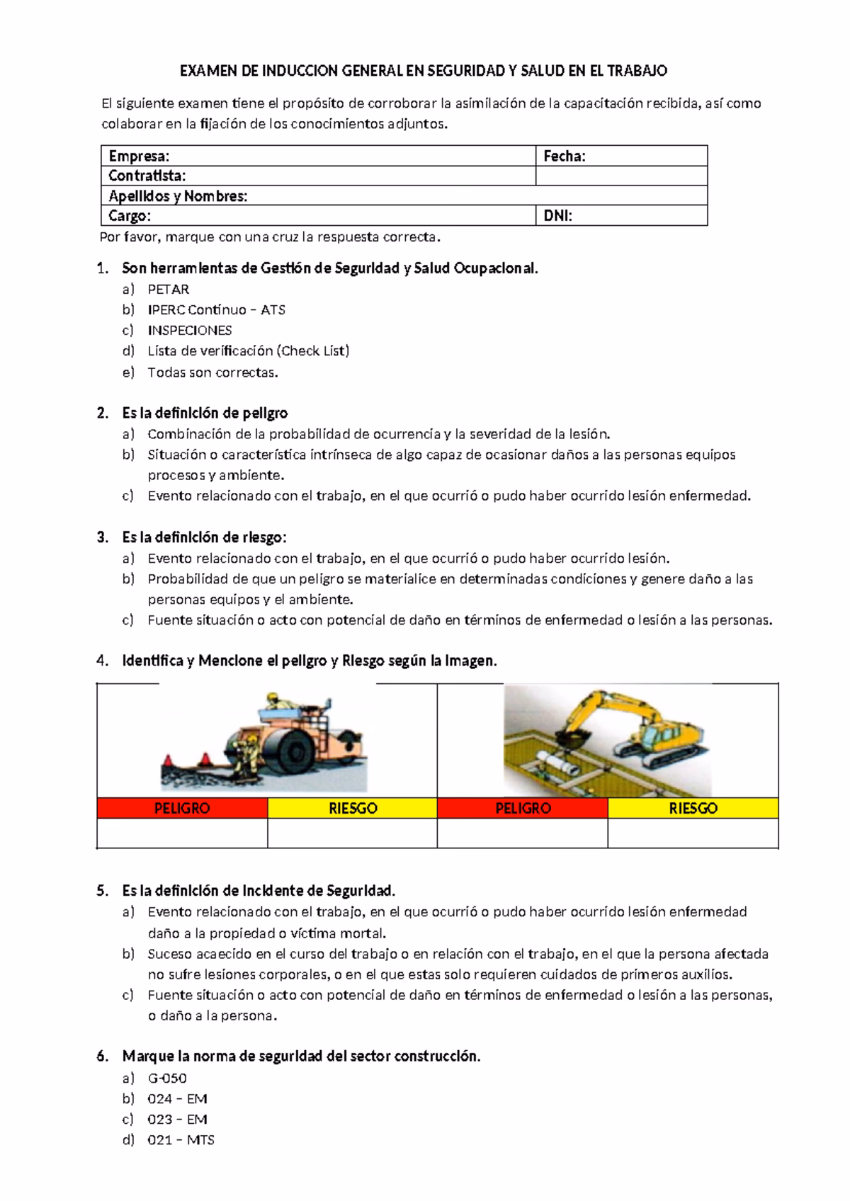 ¿Qué es el examen de inducción de seguridad?