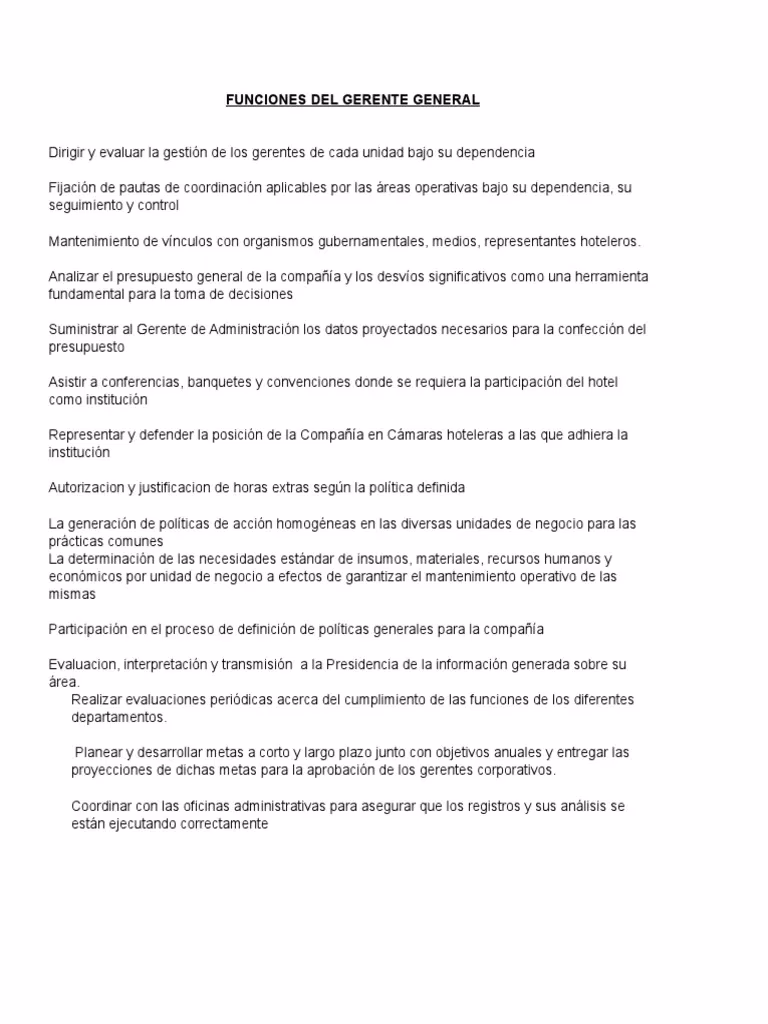 ¿Cuáles son las funciones de un gerente general?