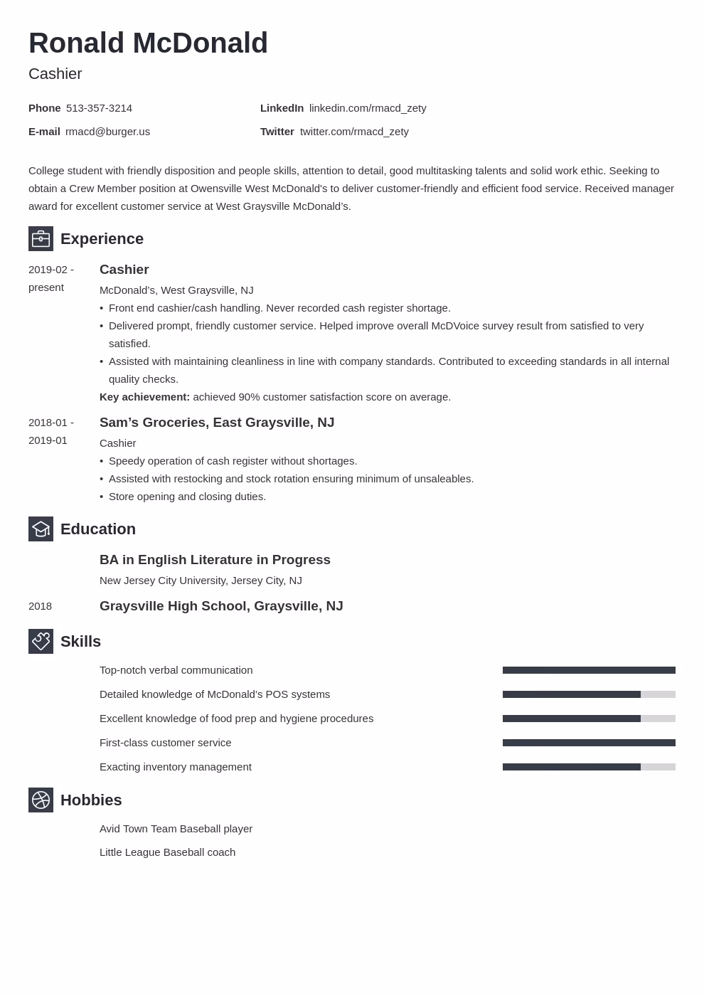 How do you put McDonald's skills on a resume?