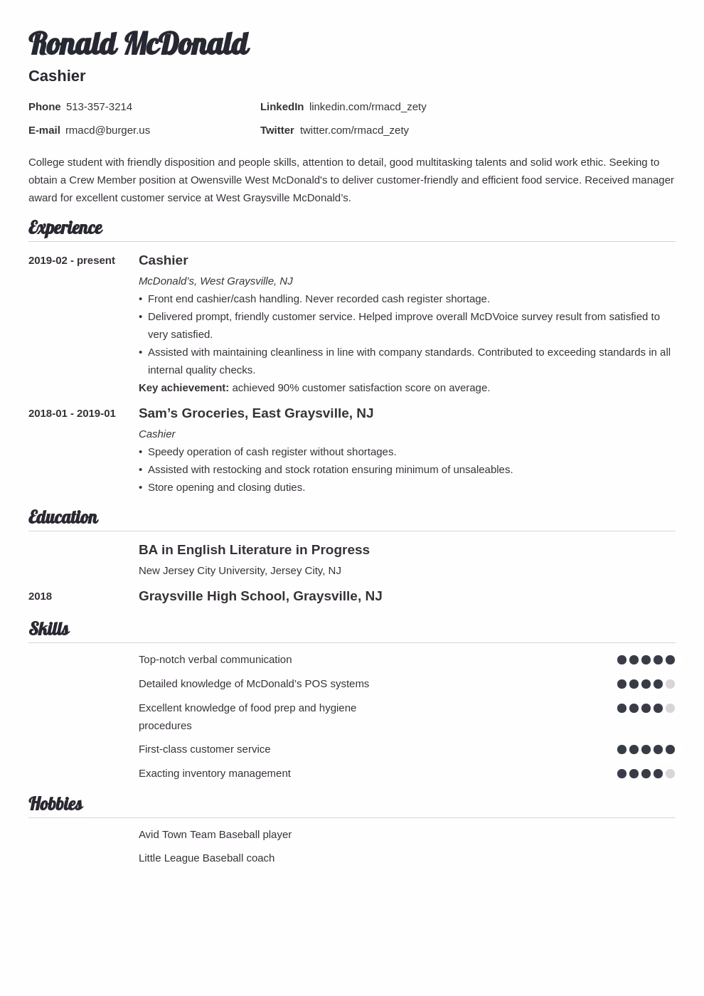 How to make McDonald's sound good on a resume?