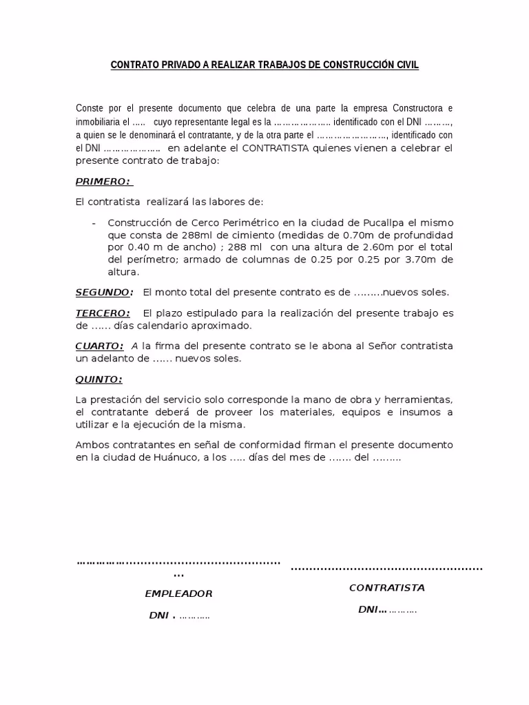 ¿Cómo hacer un contrato de trabajo para construcción?
