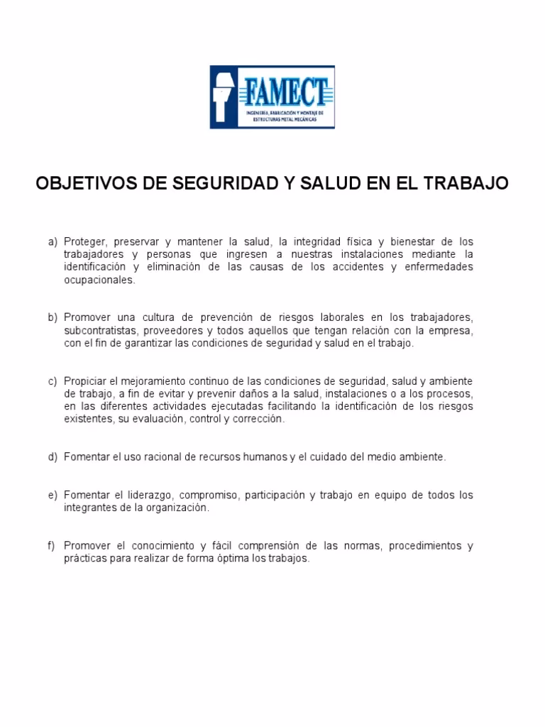 ¿Cuál es el objetivo de un programa de seguridad y salud en el trabajo?