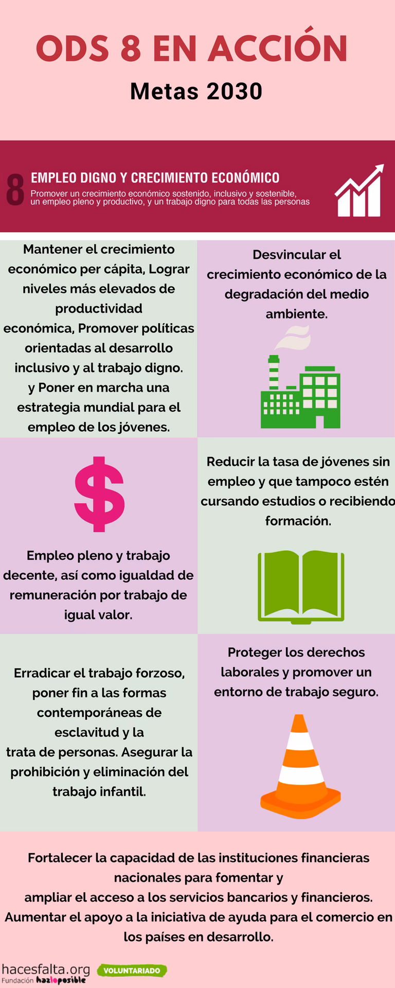 ¿Cuál es el objetivo principal del ODS 8 trabajo decente y crecimiento económico?