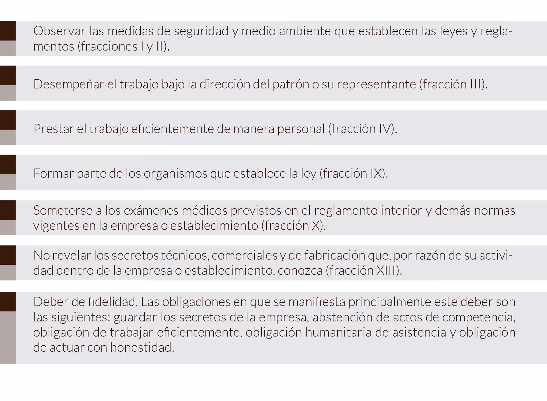 ¿Cuáles son las 5 obligaciones de un empleado?