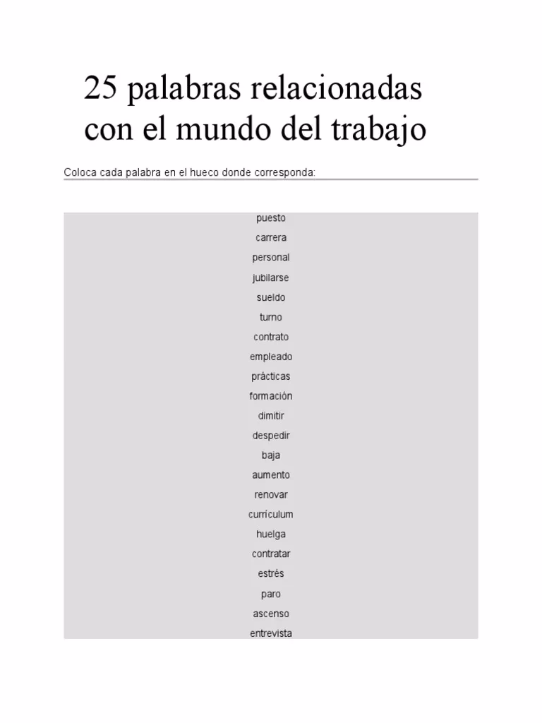 ¿Cuáles son 10 palabras relacionadas con el valor del trabajo?