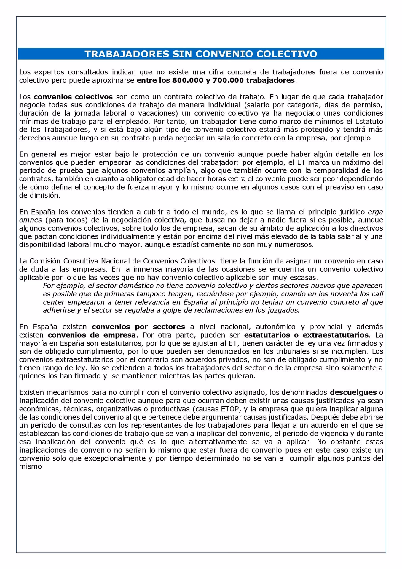 ¿Qué significa personal laboral fuera de convenio?