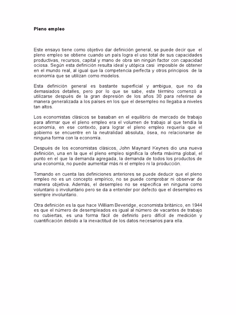 ¿Qué significa la ocupación plena en economía?