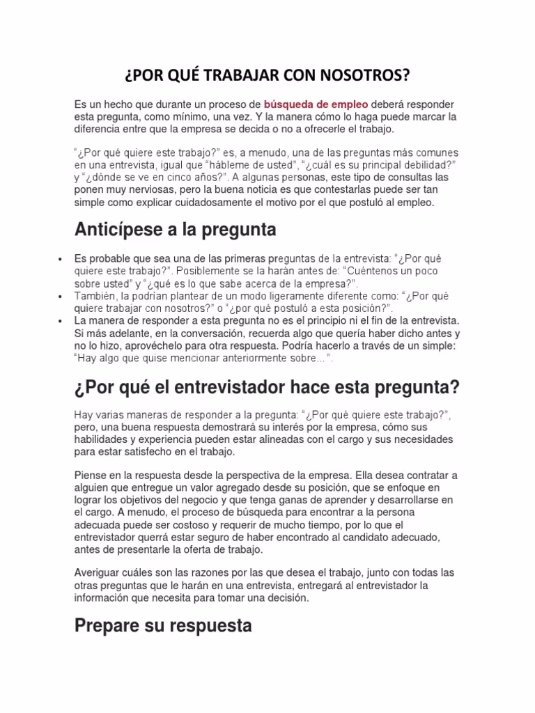 ¿Cómo respondes qué te interesa en trabajar con nosotros?