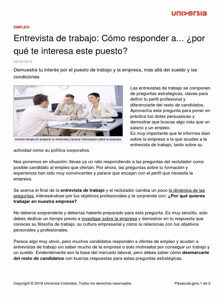 ¿Qué le interesa de este ejemplo de respuesta de trabajo?