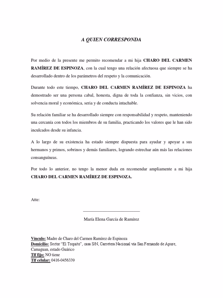 ¿Cómo hago una carta de referencia familiar?