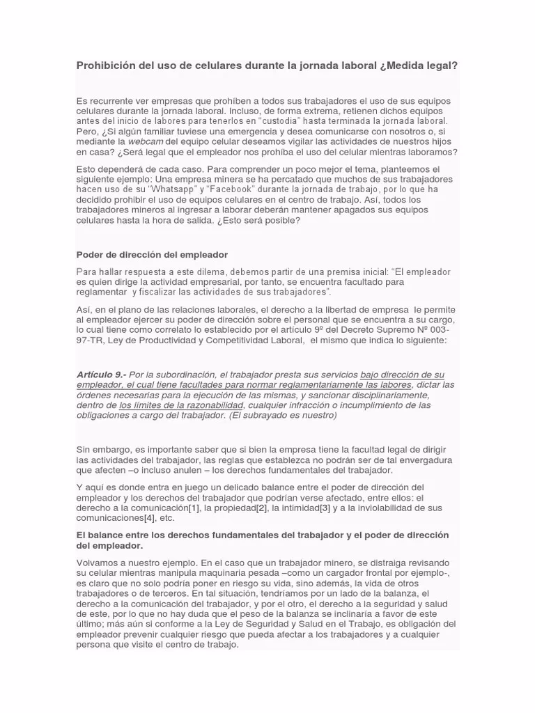 ¿Qué artículo dice que no te pueden quitar el teléfono celular en el trabajo?