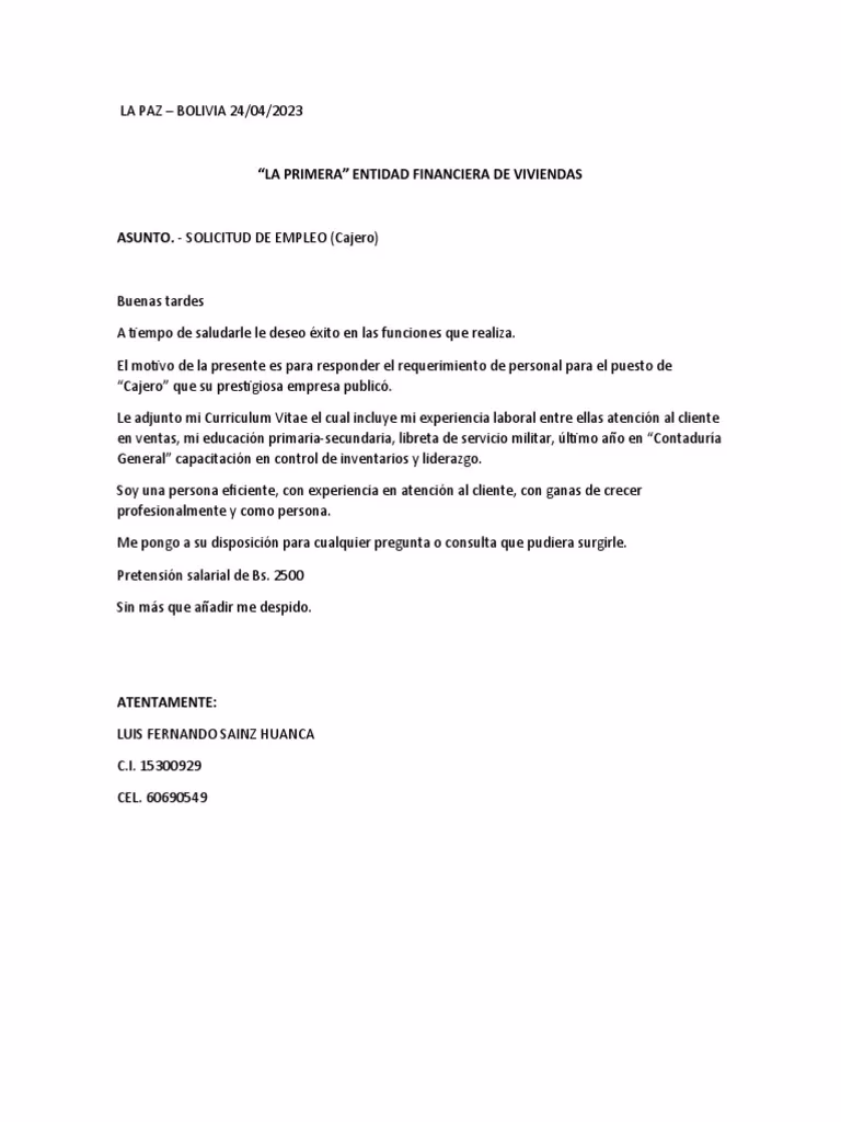 ¿Cómo escribir una solicitud para cajero?