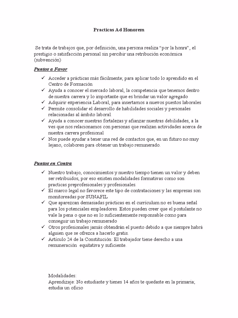 ¿Qué es un trabajo ad honorem?