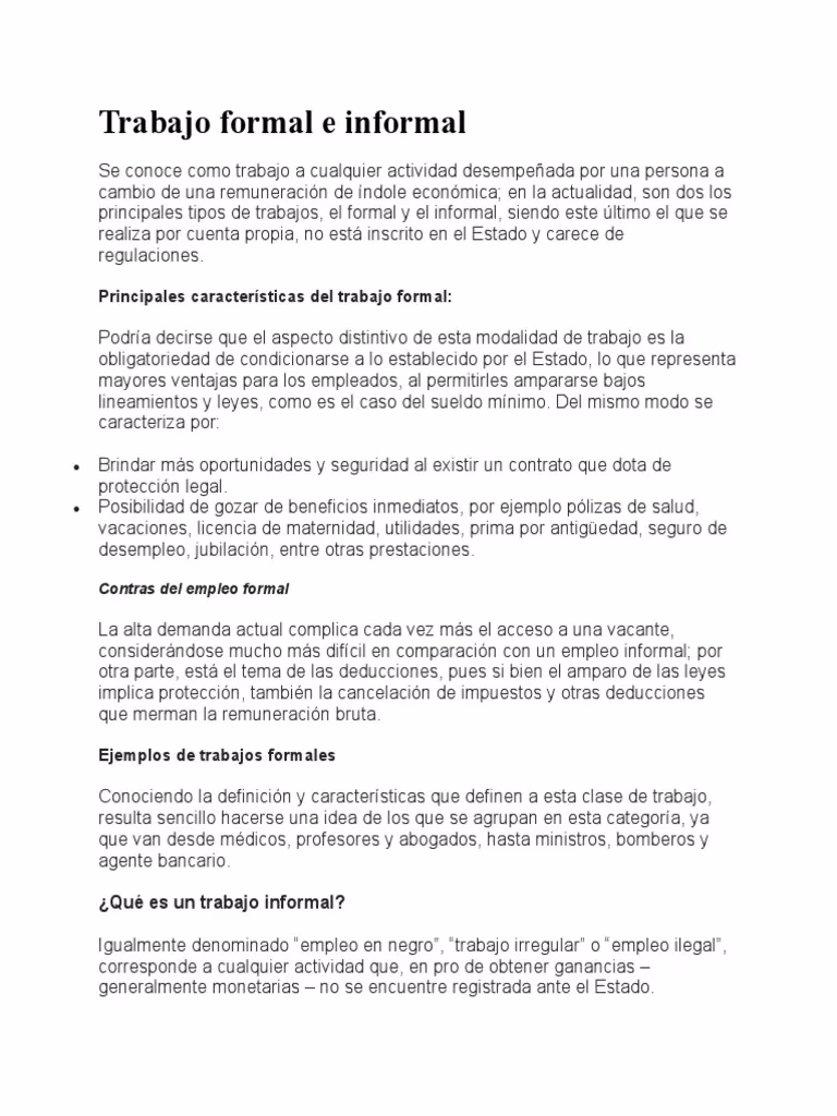 ¿Qué se considera un trabajo formal?